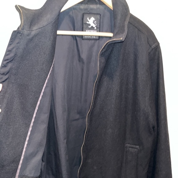 EXPRESS men’s classic black neutral wool blend full zip jacket/coat size Large - Picture 8 of 11